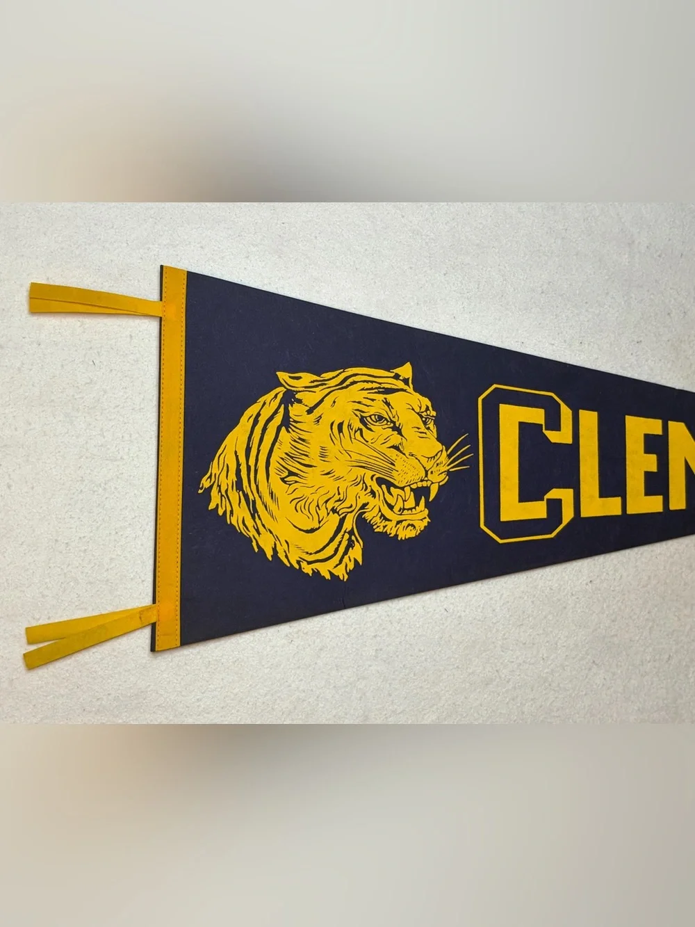 Clemson Tigers Felt Pennant Navy Gold Tiger Mascot 29.5” College Football Vtg